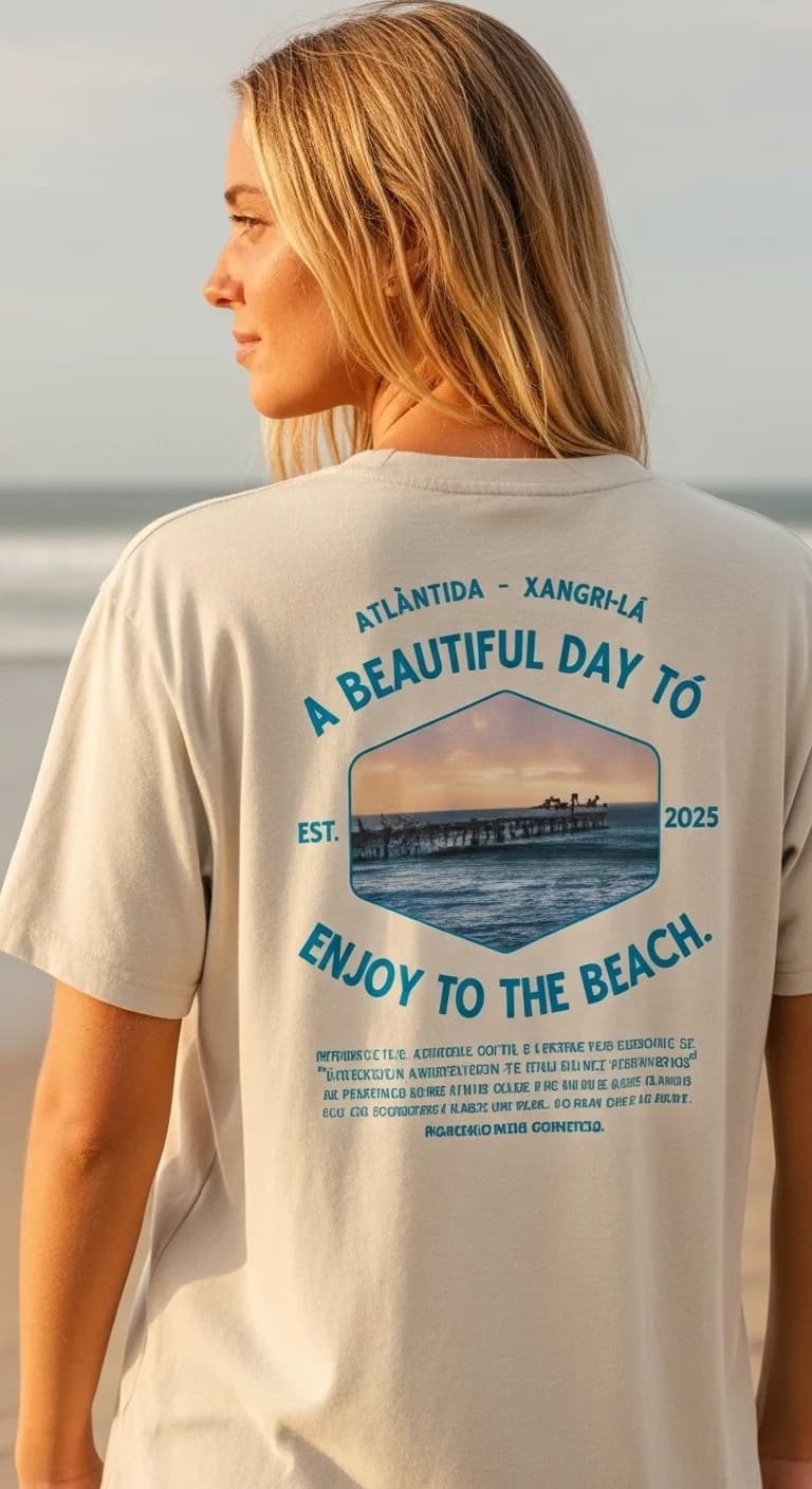 Pessoa veste a camiseta Beautiful Day da coleção Primeiras Marés